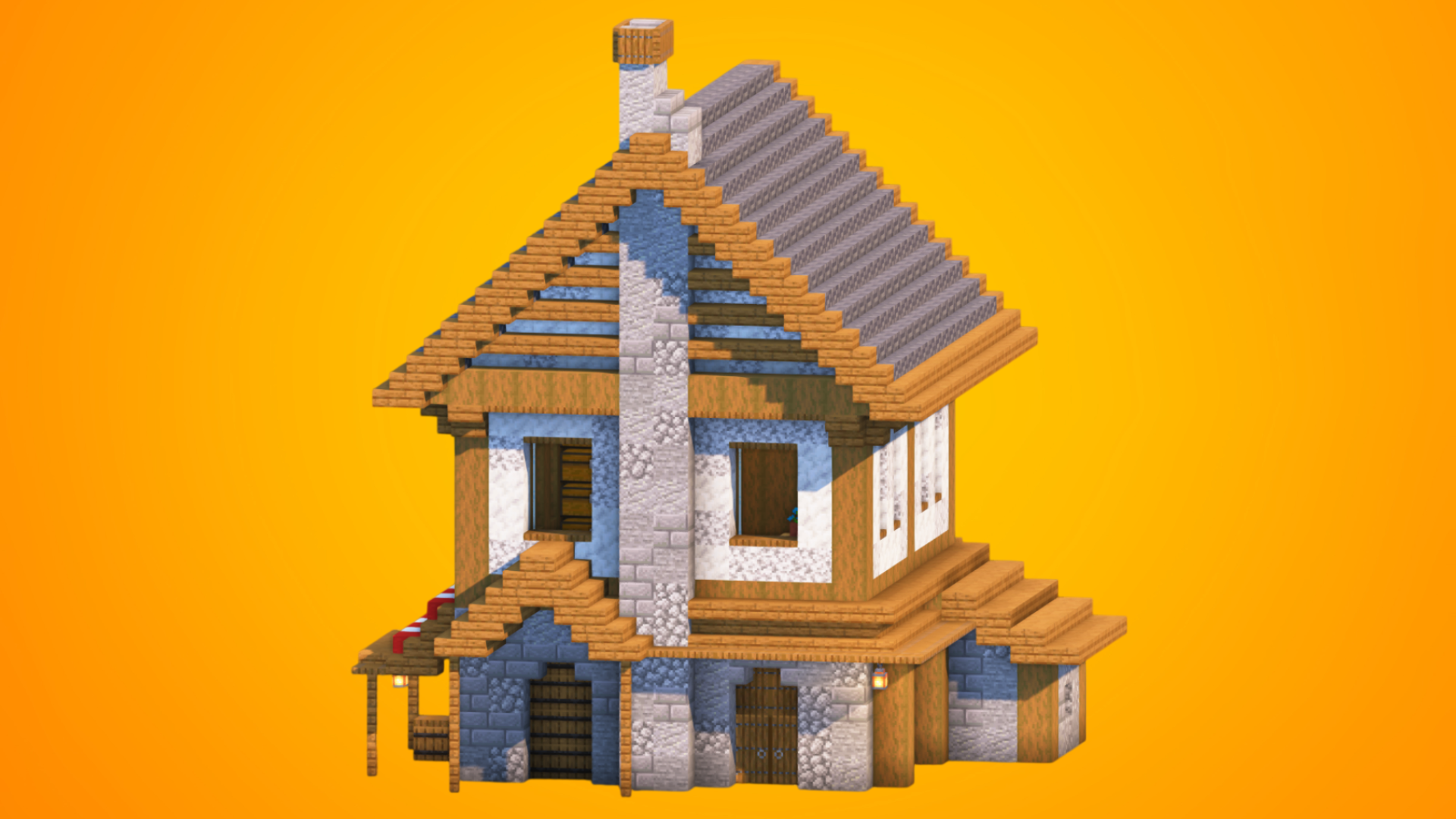 Medieval Merchant House with Stone Chimney | Fully Furnished Interior — Minecraft Build by RaekonBuilds