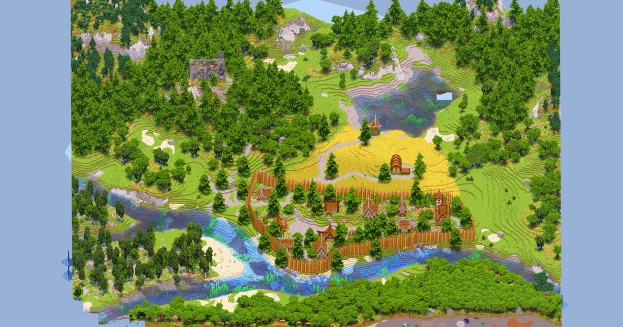 Medieval Village 500x500 Blocks Fully Built Map, With Interiors, Town, Big Wheat field, House on a Lake, Ruined Church on a hill