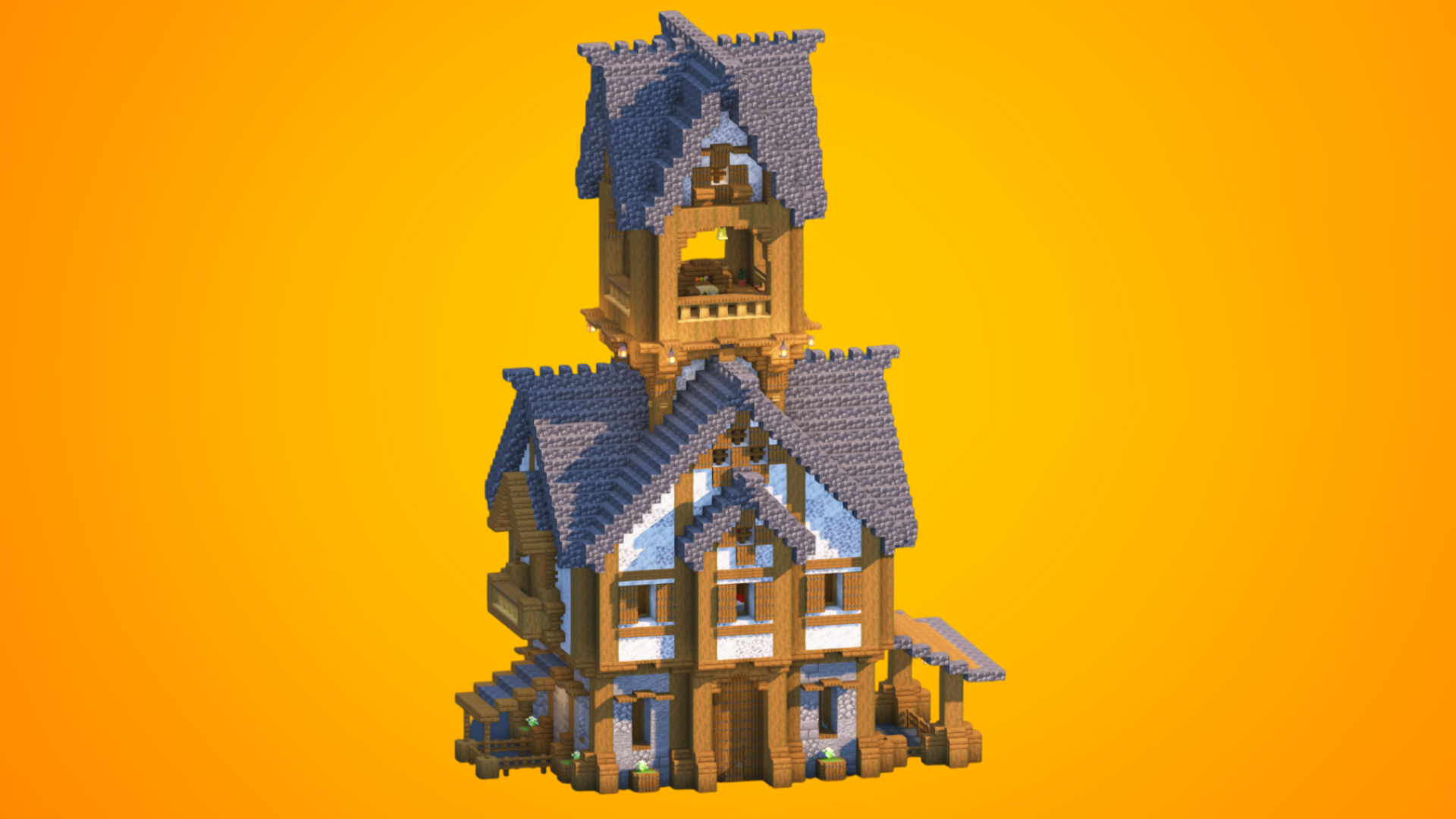 Medieval Watchtower House with Bell Tower | Fully Furnished — Minecraft Build by RaekonBuilds
