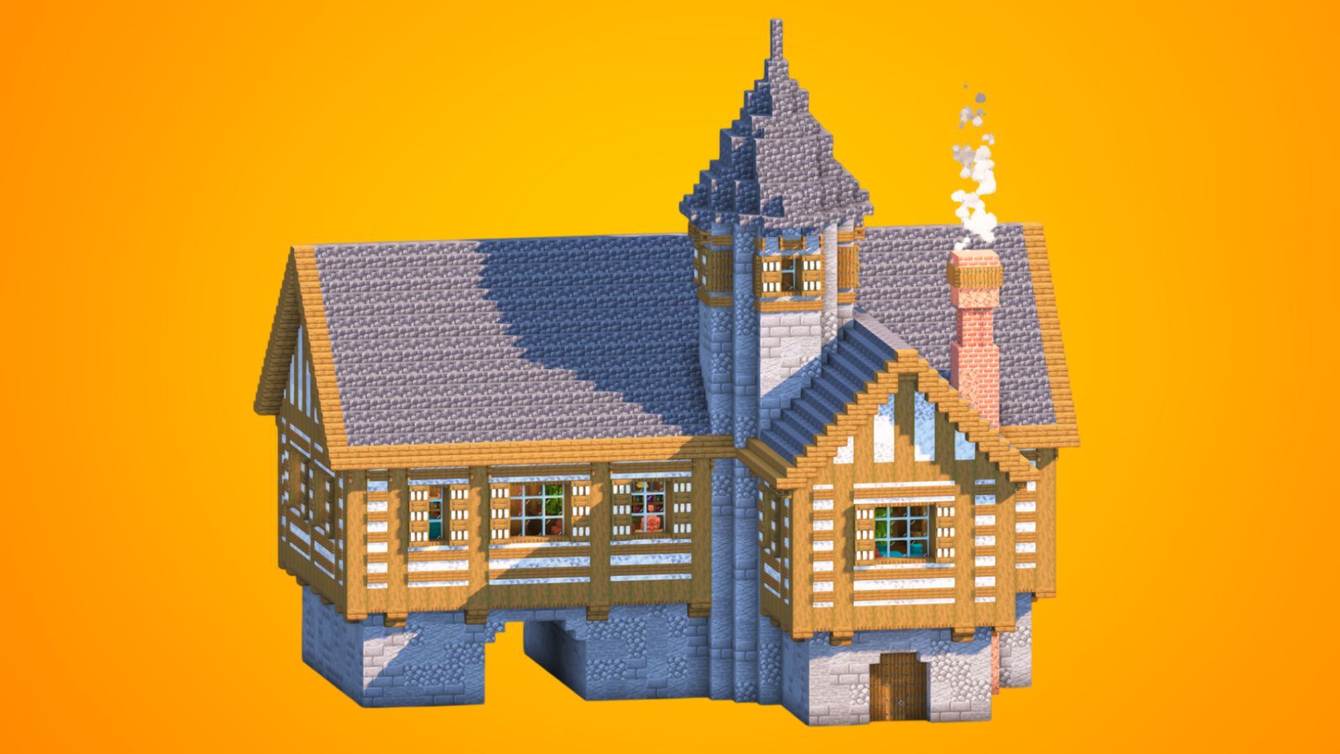 Medieval Mansion with Stone Spire Tower | Fully Furnished — Minecraft Build by RaekonBuilds
