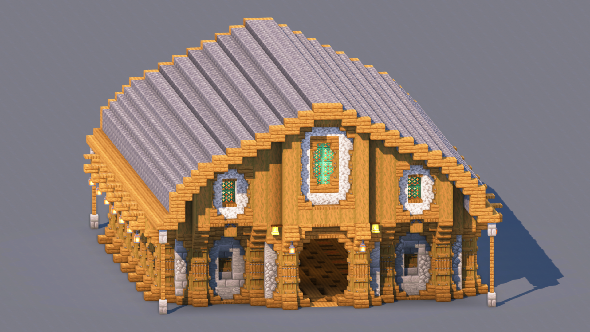 Medieval Trading Hall - Fully Decorated Interior | Download — Minecraft Build by RaekonBuilds