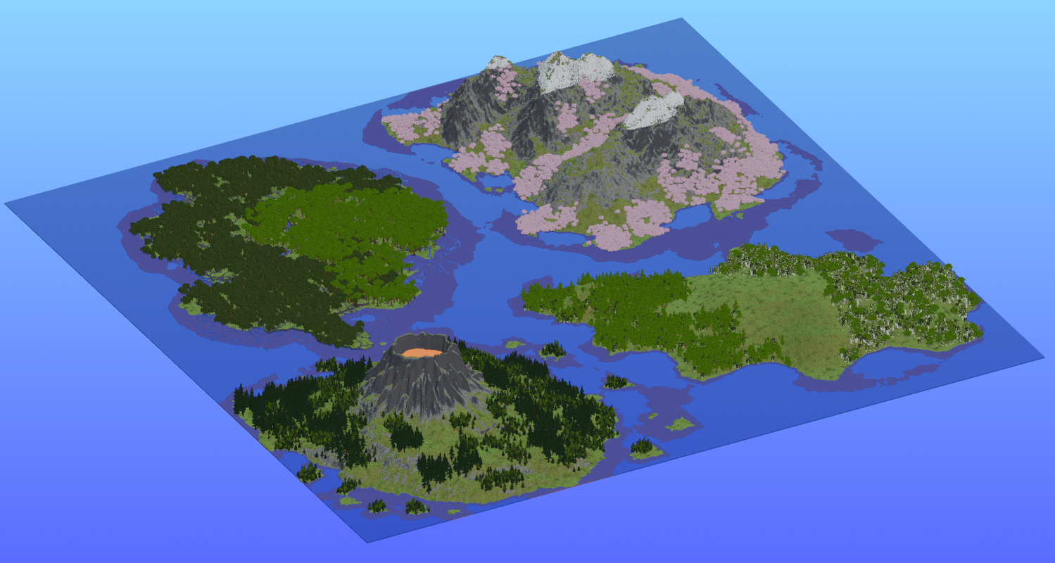 Survival Multibiome Islands 2000x2000 Blocks Custom Map, Cherry Grove, Mountains, Jagged Peaks, Taiga, Mega Taiga, Birch, Swamp, Mangrove Swamp, Willow forest, Volcano