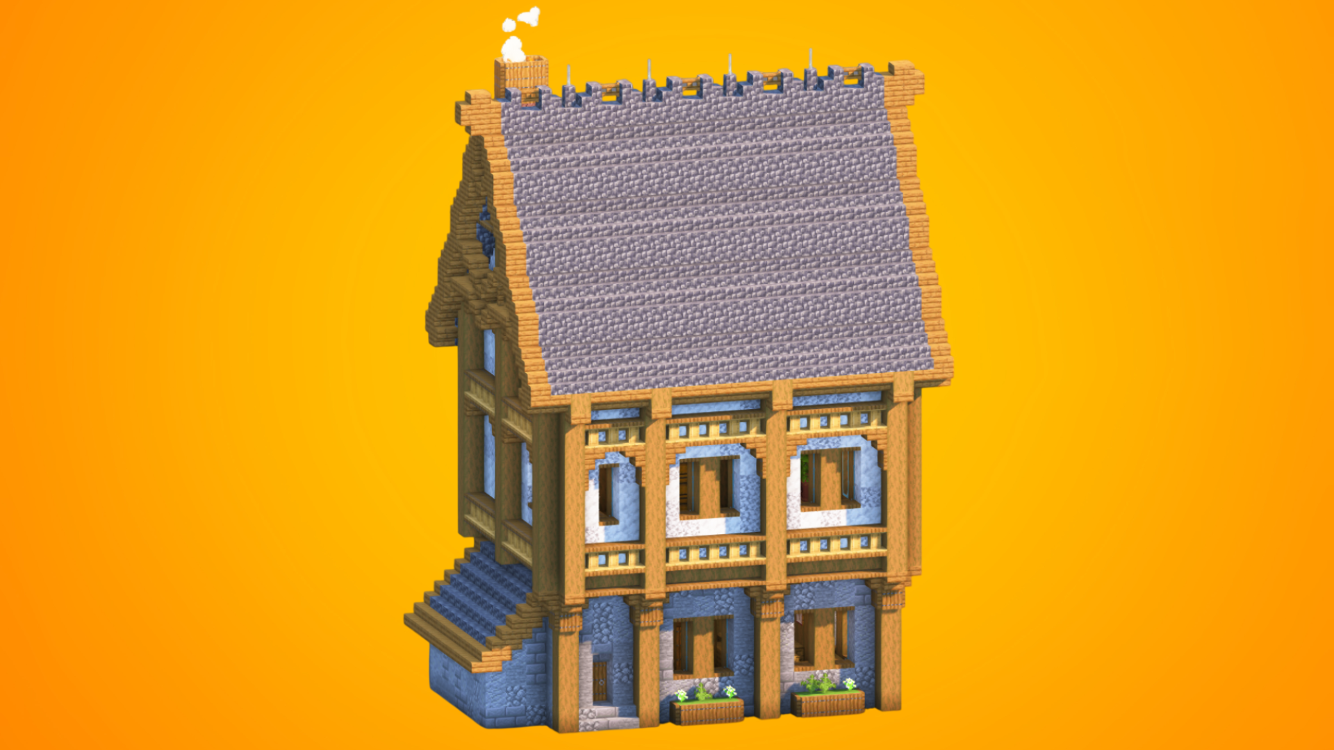 Tall Medieval Townhouse with Crested Roof | Fully Furnished Interior — Minecraft Build by RaekonBuilds