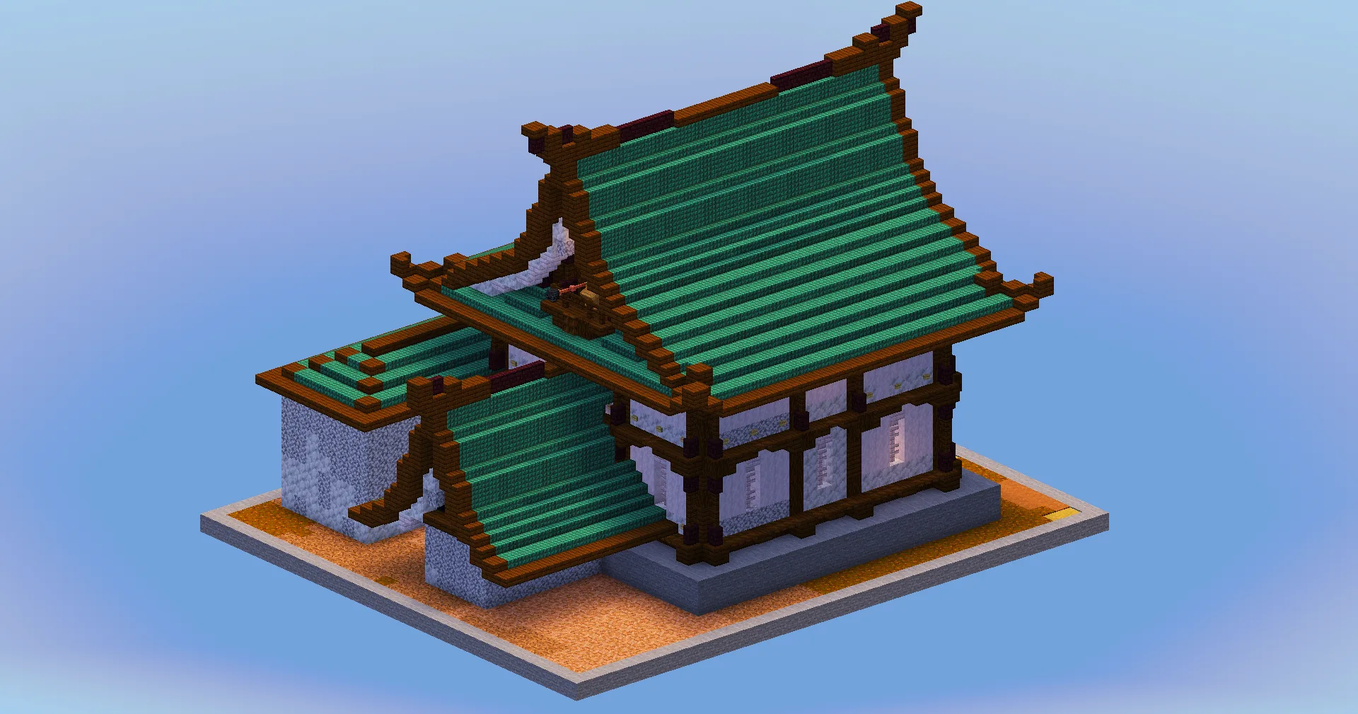 Japanese Temple House Dark Prismarine Version