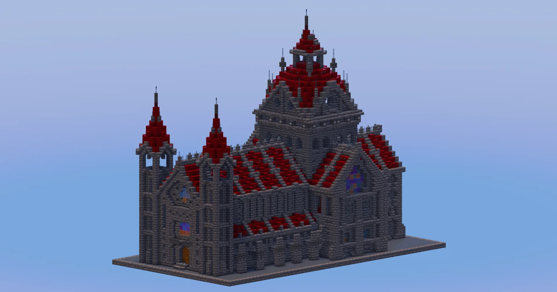 Compact Dark Red Gothic Cathedral