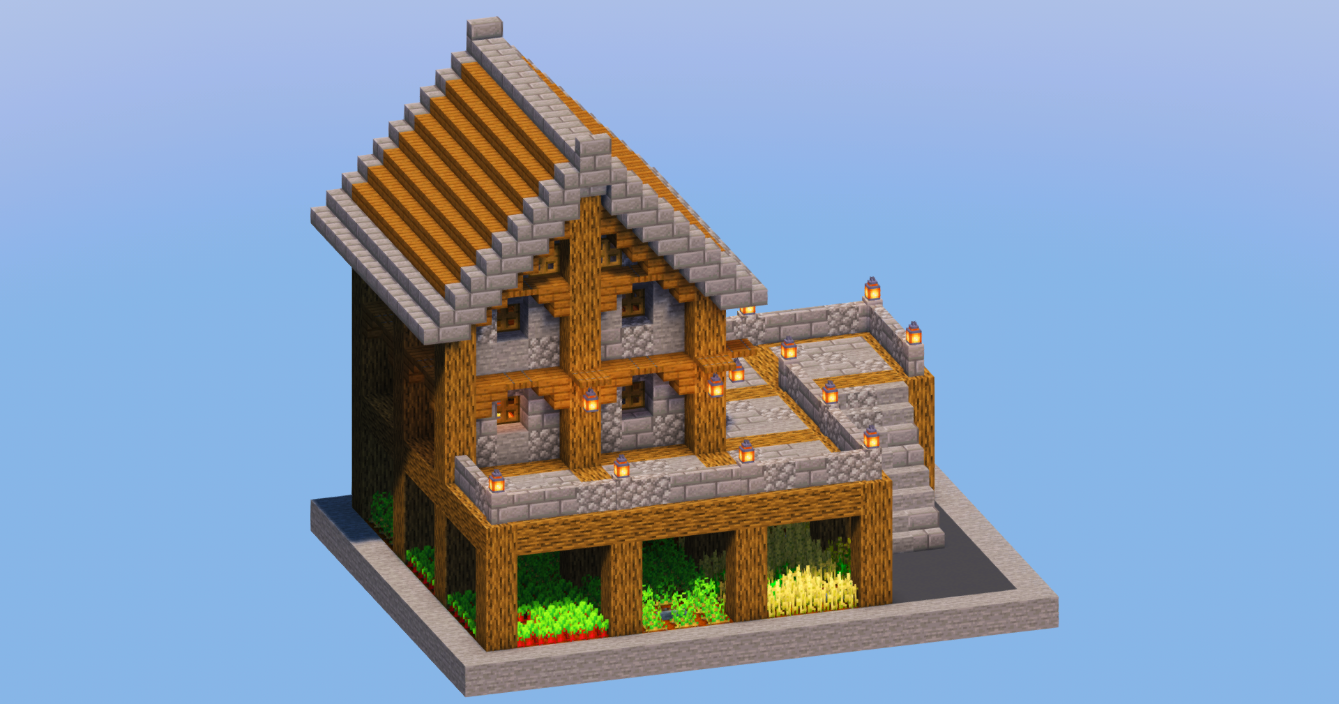 Stone Starter House with Farm — Minecraft Build by LeonisBuilds