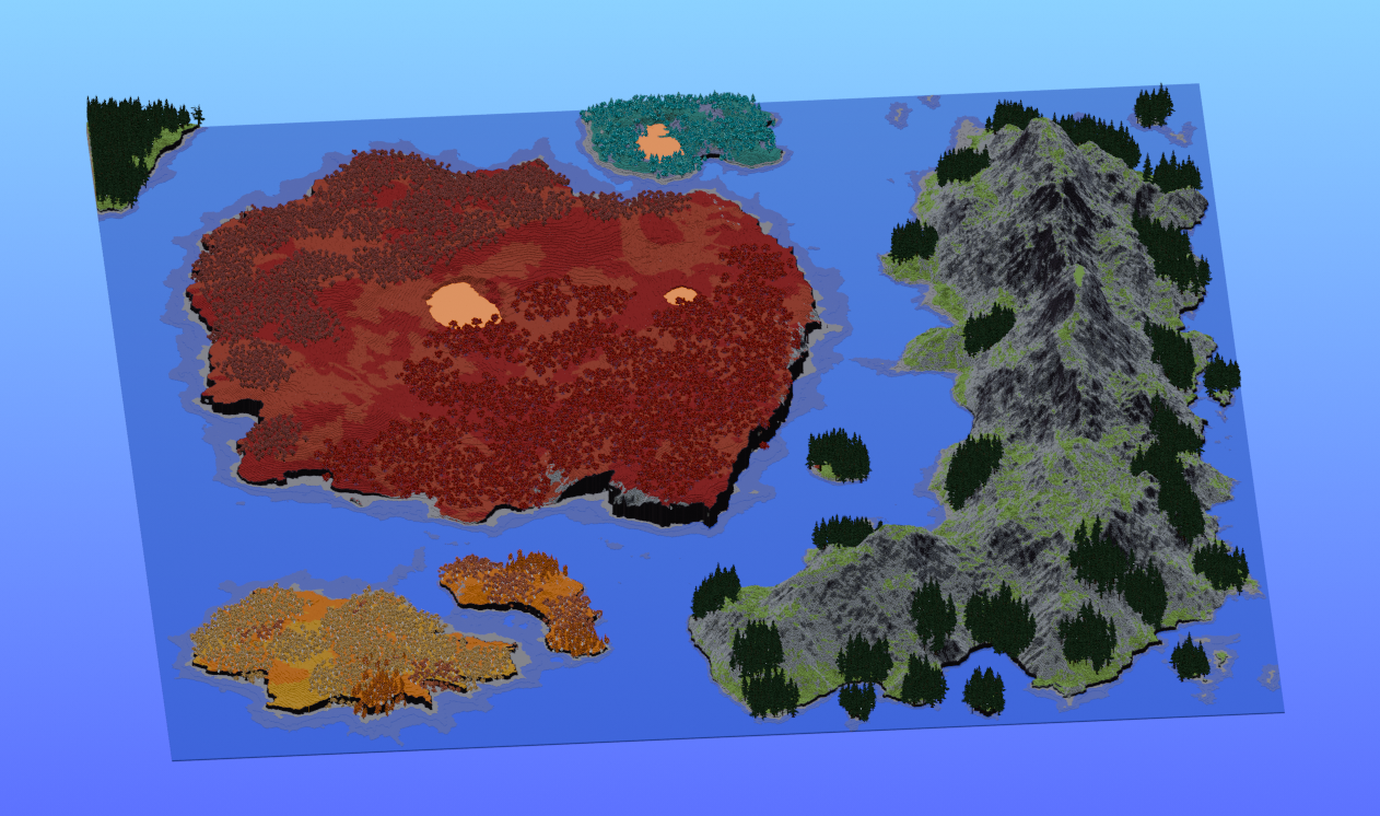 Survival Multibiome Islands 2000x2000 Blocks Custom Map, Crimson, Warped, Mesa, Autumn forest, Mountains, Taiga, Mega Taiga, Lava pools
