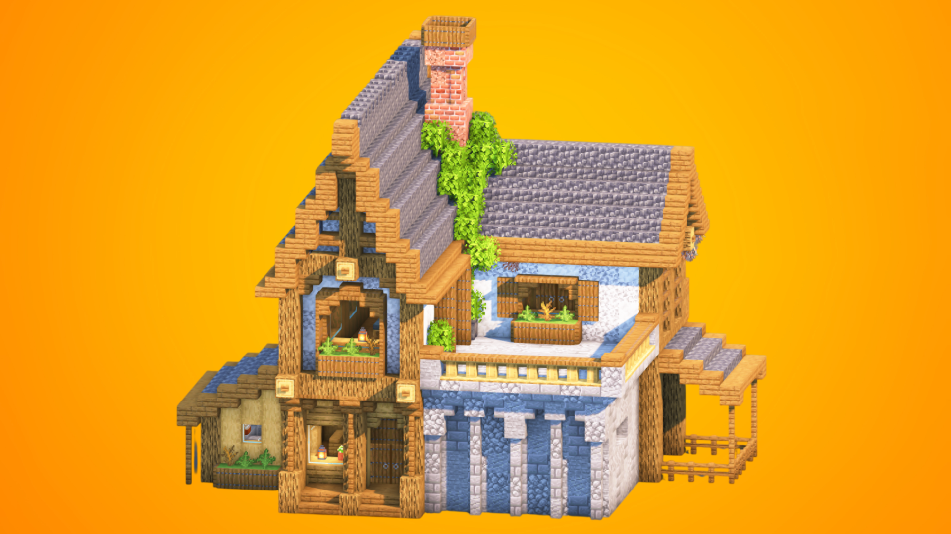 Medieval House with Open Terrace & Chimney | Fully Furnished — Minecraft Build by RaekonBuilds