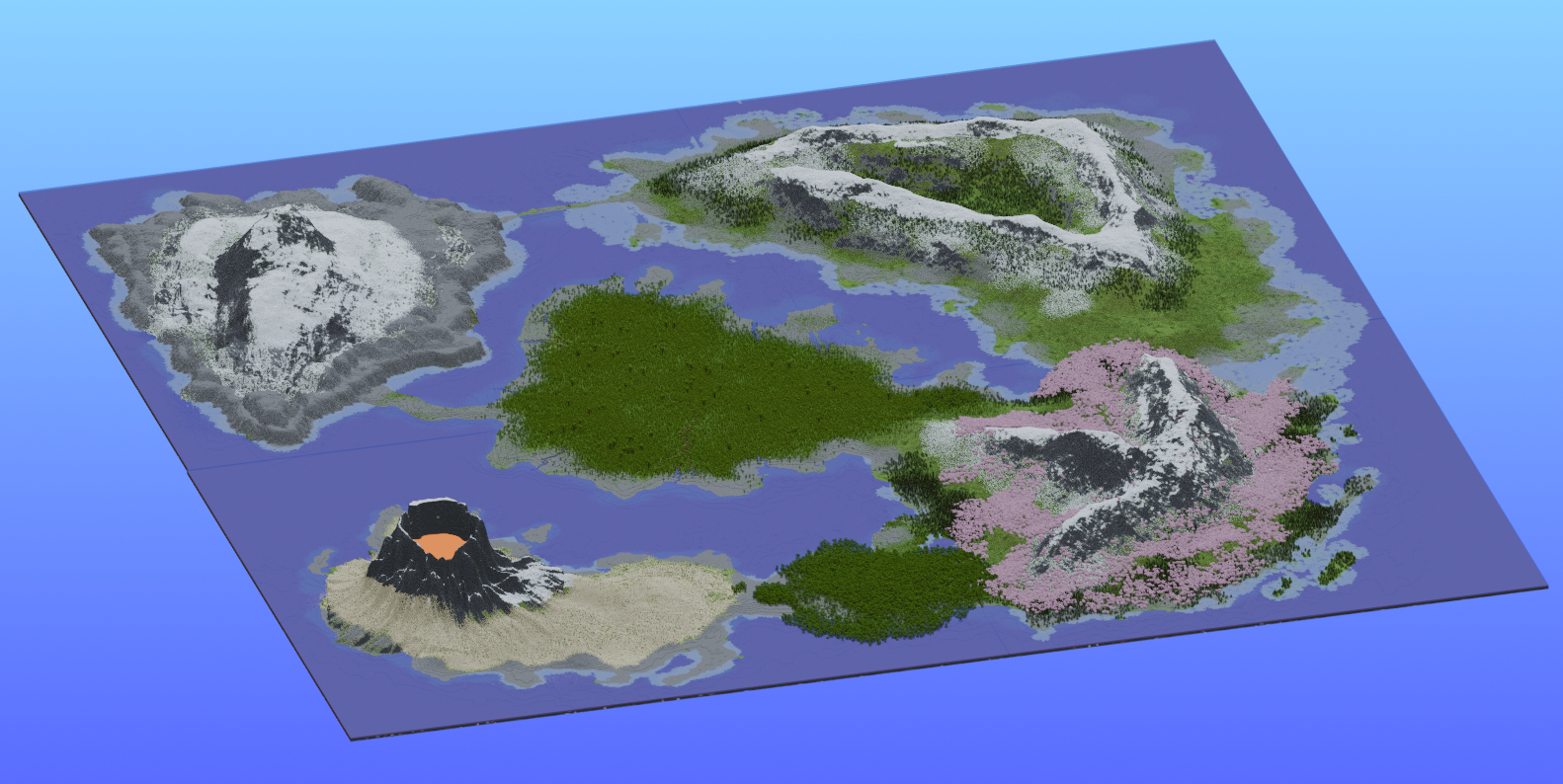 Survival Multibiome 3000x3000 Blocks Custom Map: Volcano, Mountains, Taiga, Cherry, Jungle, Desert, Swamp, Mangrove, Birch
