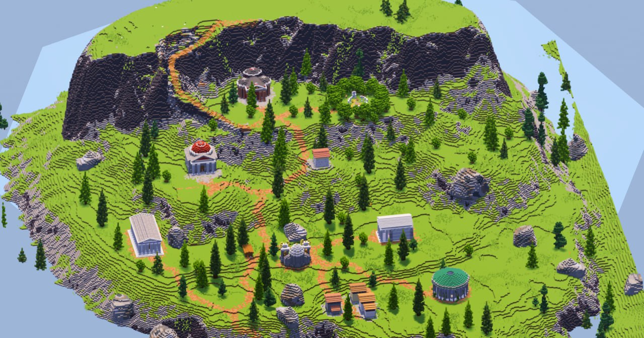 Mount Olympus Fully Built 500x500 Blocks Map, Many Roman Temples, Roman Mount of Olympus Gods, With Interiors