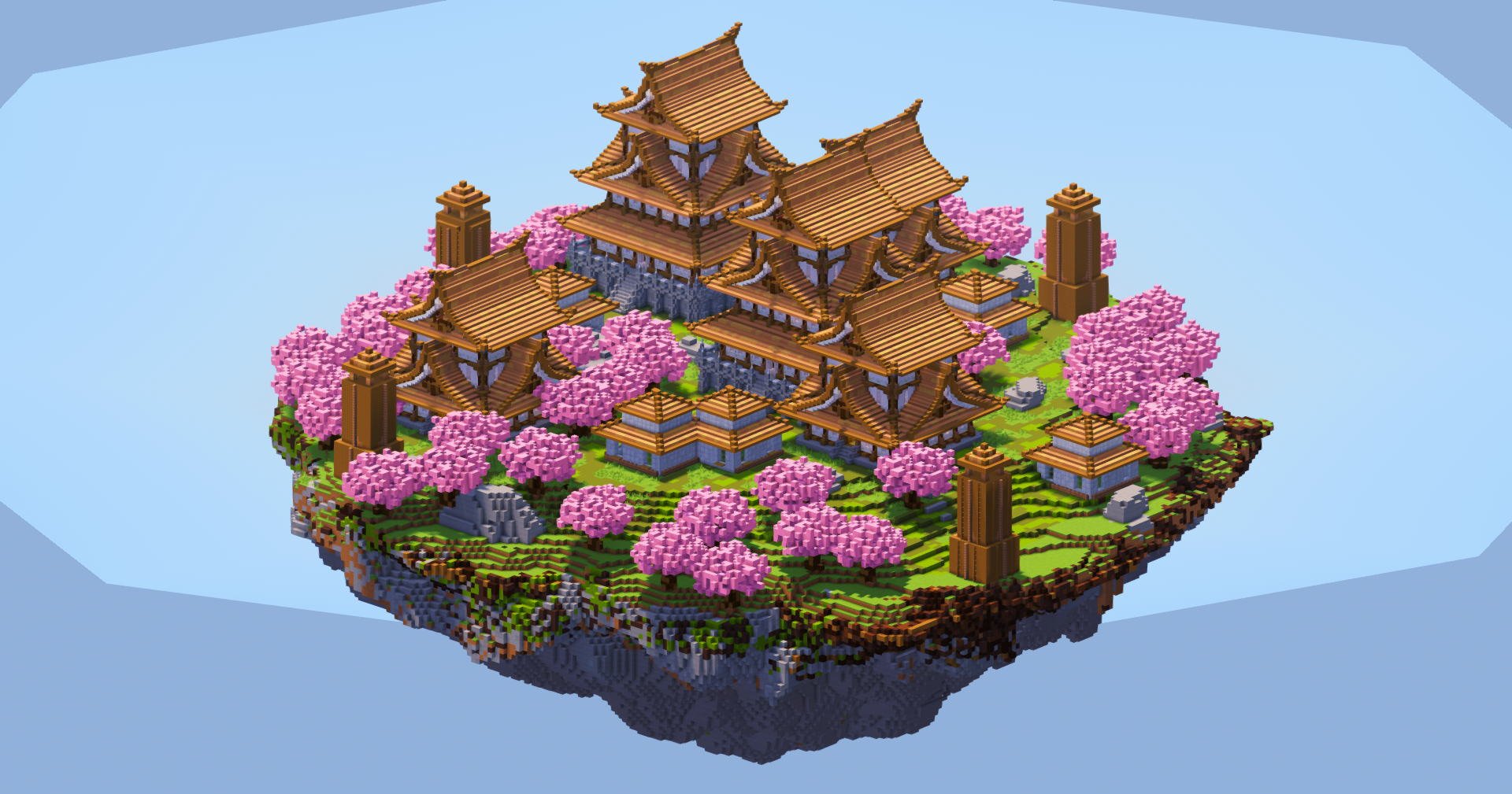 Japanese Floating Island with Jungle wood Castles