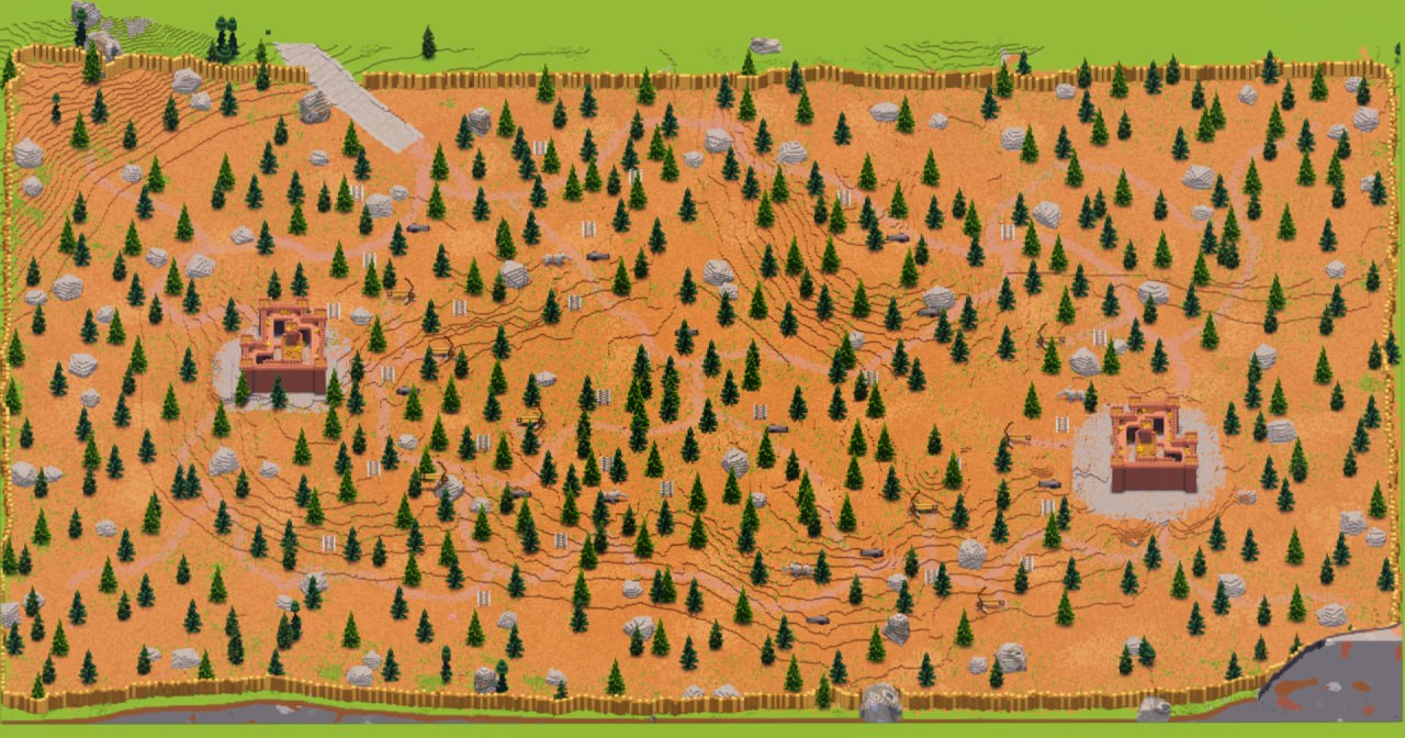 Huge Battlefield Fully Built Map 800x400 blocks, 2 teams, 2 castles, Big Weapons on the ground